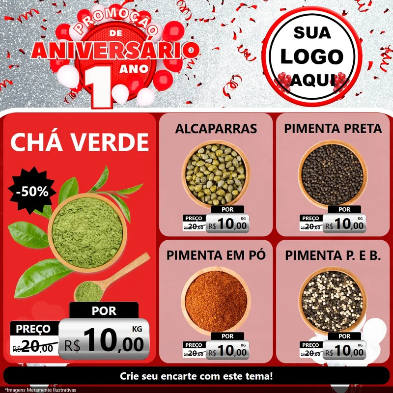 Modelo de Rede Social para Feed Facebook com o tema Promoção de Aniversário - 1 Ano para Produtos Naturais