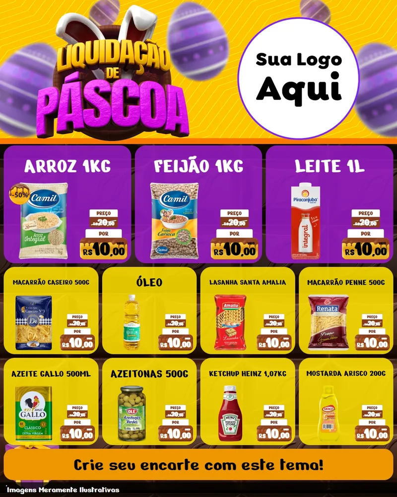 Modelo de Rede Social para Feed Instagram com o tema Liquidação de Páscoa para Supermercado