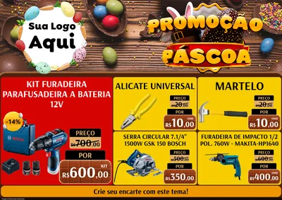 Modelo de Encarte para Encarte A4 Horizontal com o tema Promoção Páscoa para Maquinas e Ferramentas