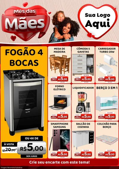 Modelo de Encarte para Encarte A4 Vertical com o tema Mês das Mães para Móveis e Eletro