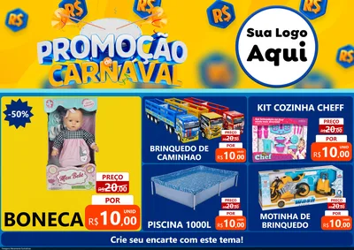 Modelo de Encarte para Encarte A4 Horizontal com o tema Promoção de Carnaval para Brinquedos