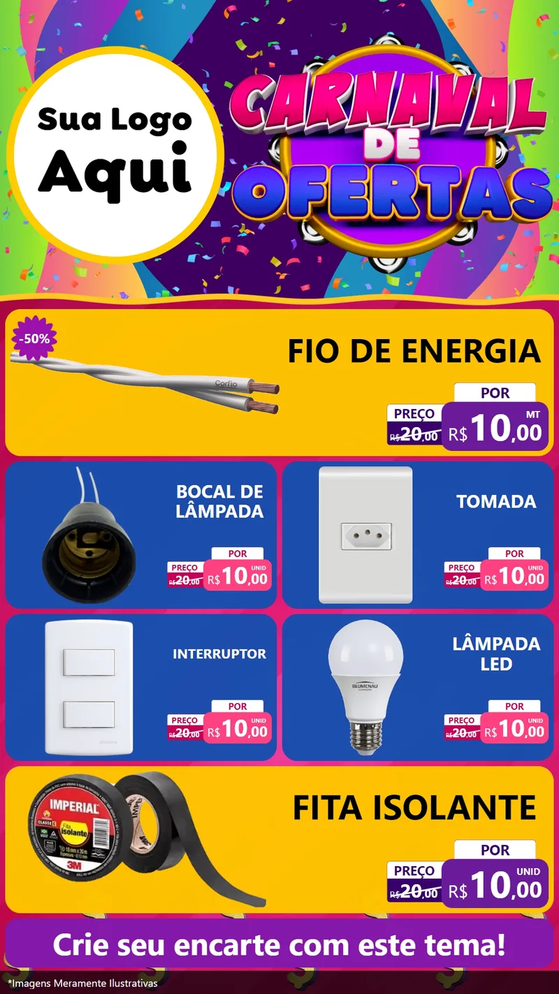 Modelo de TV para TV Vertical com o tema Carnaval de Ofertas para Materiais Elétricos