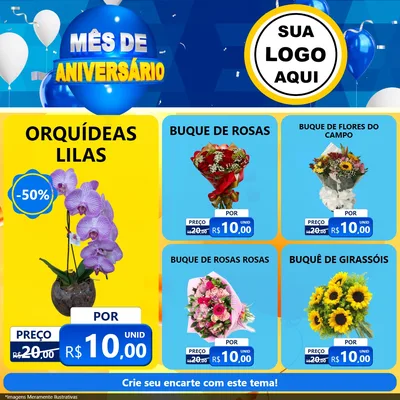 Modelo de Rede Social para Feed Facebook com o tema Mês de Aniversário para Floricultura e jardim