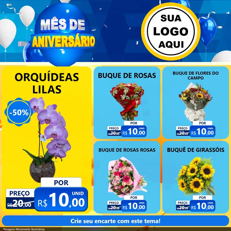 Modelo de Rede Social para Feed Facebook com o tema Mês de Aniversário para Floricultura e jardim