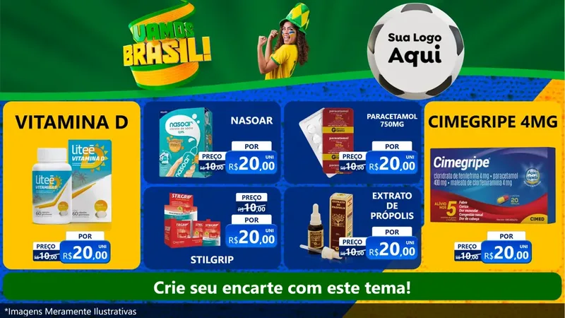 Modelo de TV para TV Horizontal com o tema Vamos Brasil - Copa para Farmácia