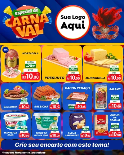 Modelo de Rede Social para Feed Instagram com o tema Especial de Carnaval para Frios e Laticínios