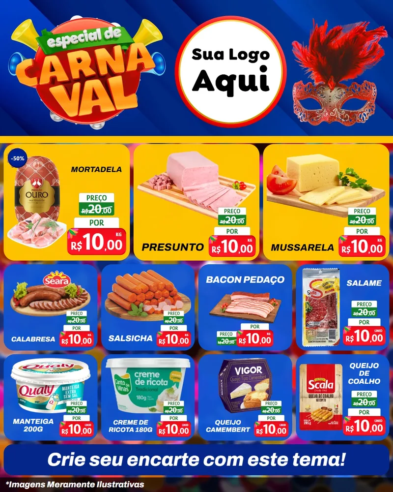 Modelo de Rede Social para Feed Instagram com o tema Especial de Carnaval para Frios e Laticínios