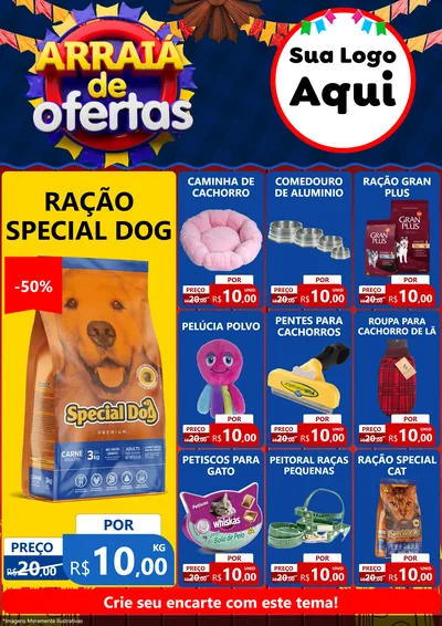 Modelo de Encarte para Encarte A4 Vertical com o tema Arraiá de Ofertas para Pet Shop