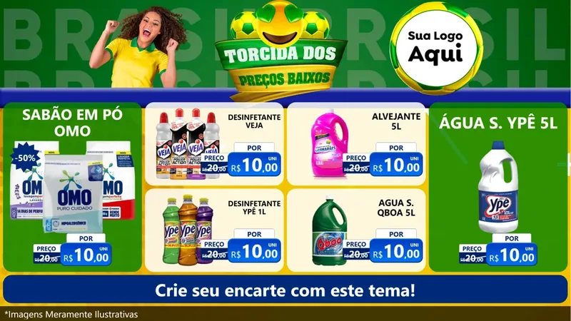 Modelo de TV para TV Horizontal com o tema Torcida dos Preços Baixos - Copa para Produtos de Limpeza