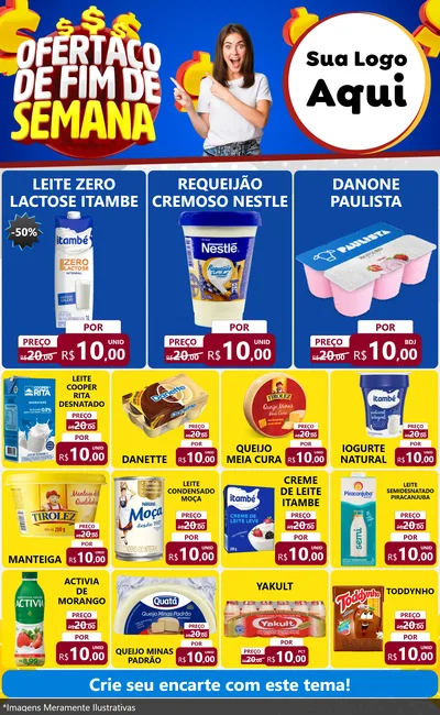 Modelo de Encarte para Encarte Grande com o tema Ofertaço de Fim de Semana para Frios e Laticínios