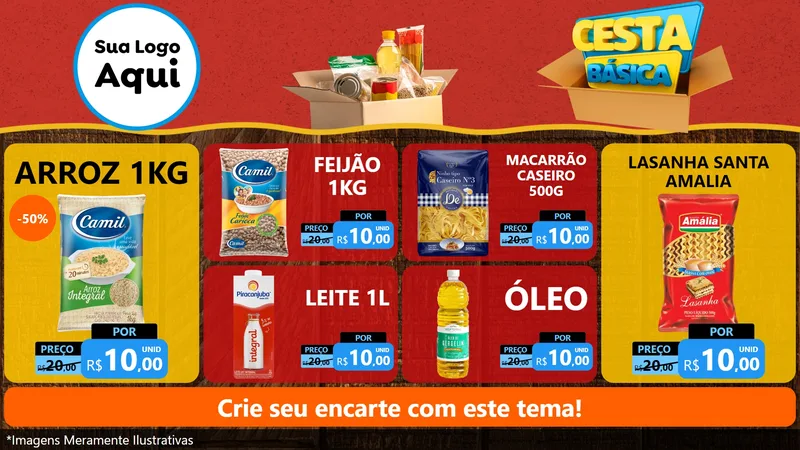 Modelo de TV para TV Horizontal com o tema Cesta Básica para Supermercado