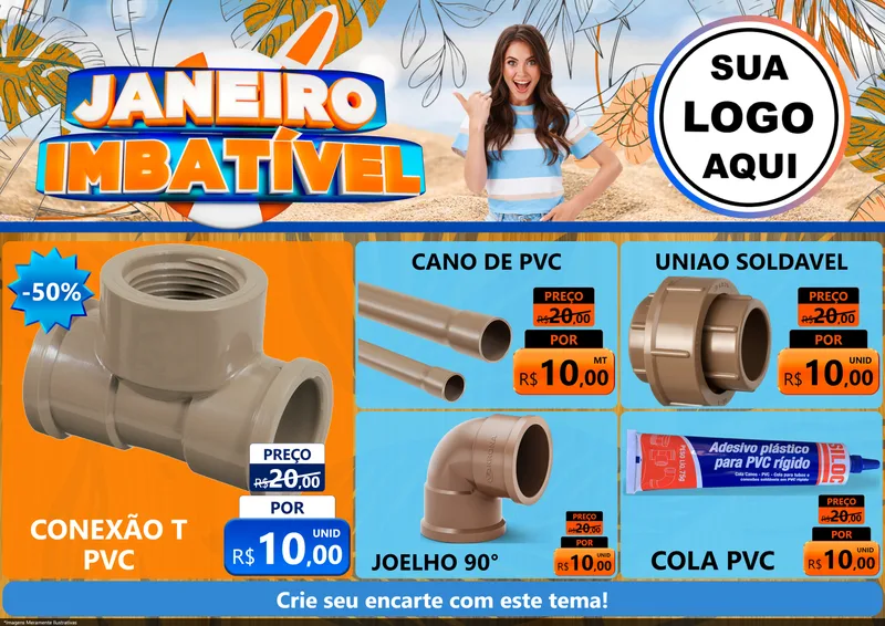 Modelo de Encarte para Encarte A4 Horizontal com o tema Janeiro Imbatível para Tubos e conexões