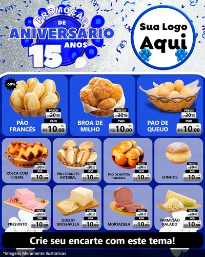 Modelo de Rede Social para Feed Instagram com o tema Promoção de Aniversário - 15 Anos para Padaria