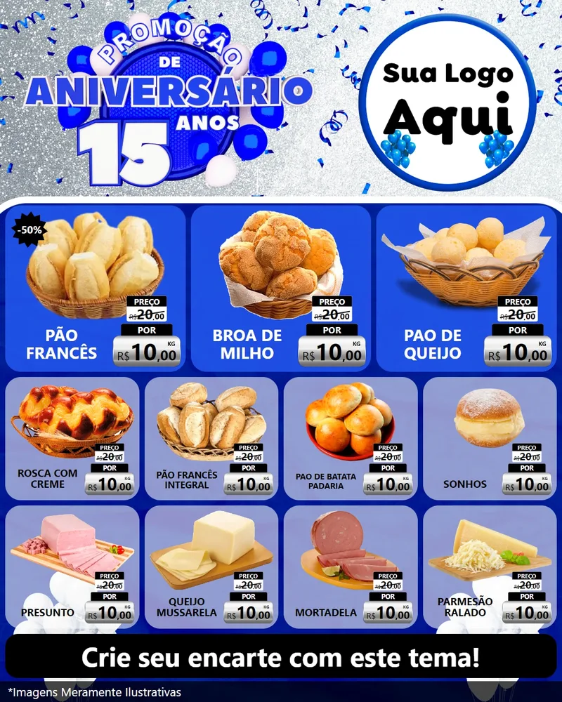 Modelo de Rede Social para Feed Instagram com o tema Promoção de Aniversário - 15 Anos para Padaria