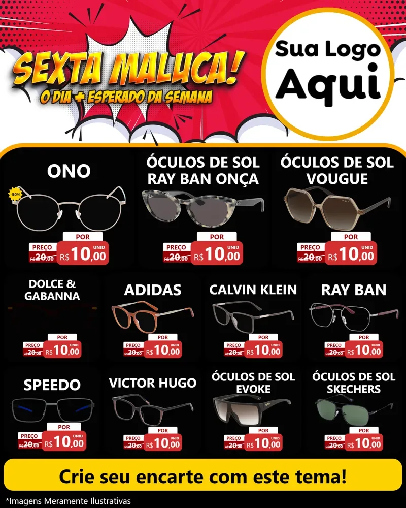 Modelo de Rede Social para Feed Instagram com o tema Sexta Maluca! para Óticas