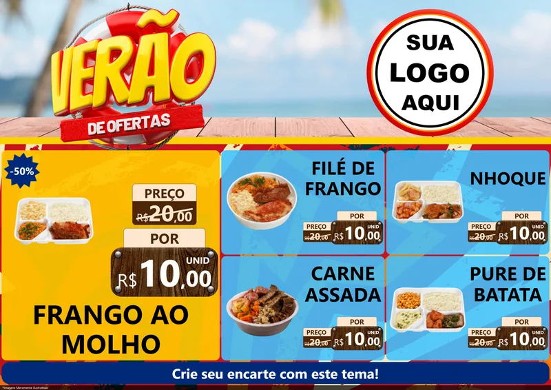 Modelo de Encarte para Encarte A4 Horizontal com o tema Verão de Ofertas para Restaurante
