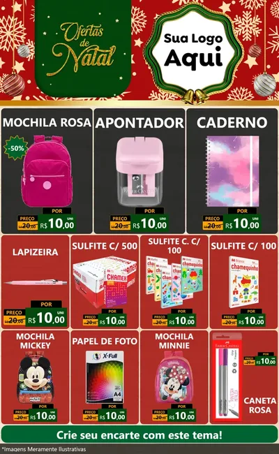 Modelo de Encarte para Encarte Grande com o tema Natal de Ofertas para Papelaria