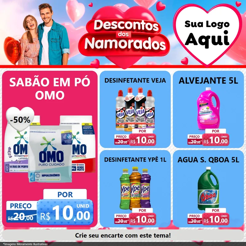 Modelo de Rede Social para Feed Facebook com o tema Descontos dos Namorados para Produtos de Limpeza
