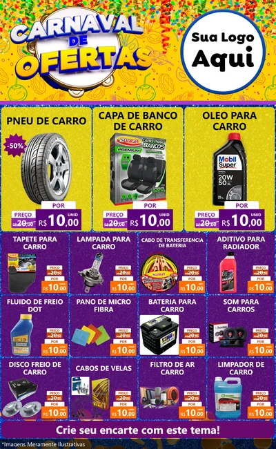 Modelo de Encarte para Encarte Grande com o tema Carnaval de Ofertas para Auto peças