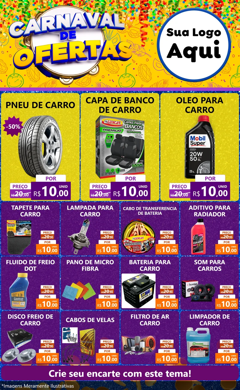 Modelo de Encarte para Encarte Grande com o tema Carnaval de Ofertas para Auto peças