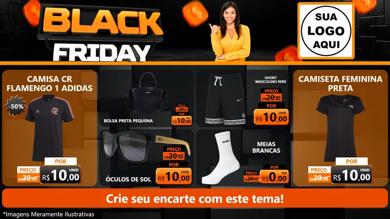 Modelo de TV para TV Horizontal com o tema Black Friday para Roupas e acessórios