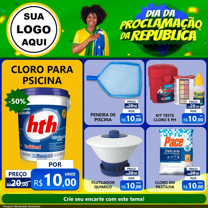 Modelo de Rede Social para Feed Facebook com o tema Dia Da Proclamação Da República para Produtos para Piscina