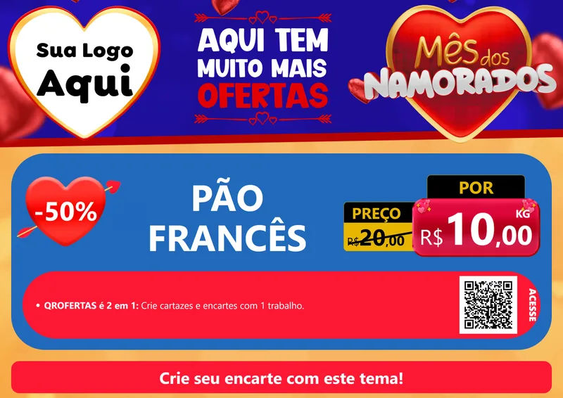 Modelo de Cartaz para Cartaz A4 Horizontal com o tema Mês dos Namorados para Padaria