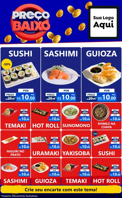 Modelo de Encarte para Encarte Grande com o tema Preço Baixo para Comida japonesa