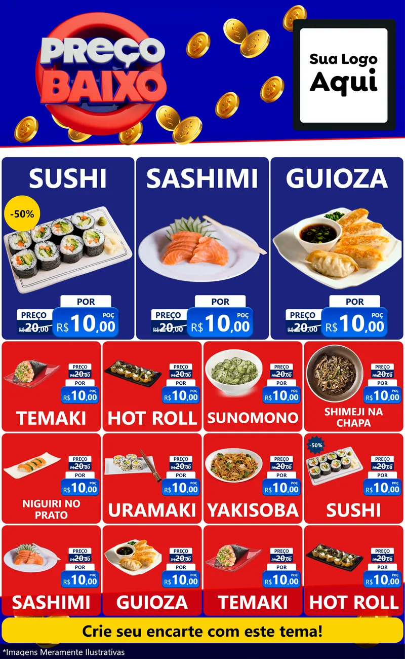 Modelo de Encarte para Encarte Grande com o tema Preço Baixo para Comida japonesa