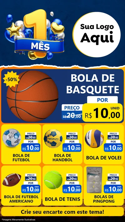 Modelo de Rede Social para Stories com o tema Um Mês de Aniversário para Artigos Esportivos