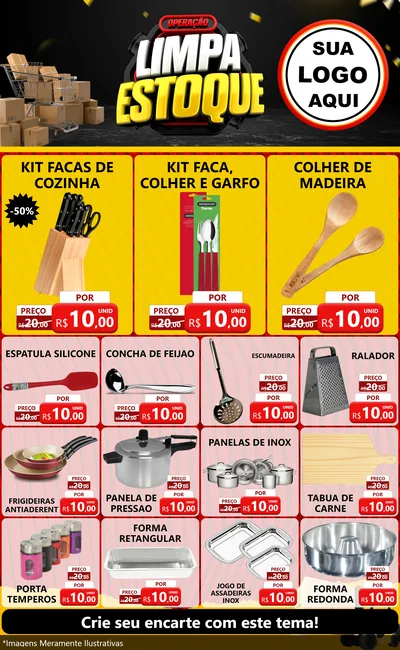 Modelo de Encarte para Encarte Grande com o tema Operação Limpa Estoque para Utilidades Domésticas