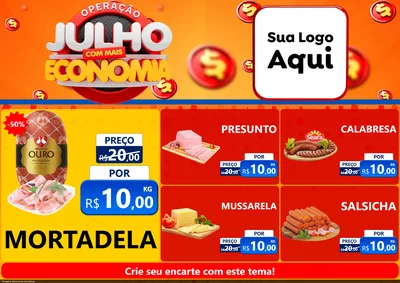 Modelo de Encarte para Encarte A4 Horizontal com o tema Operação Julho Com Mais Economia para Frios e Laticínios