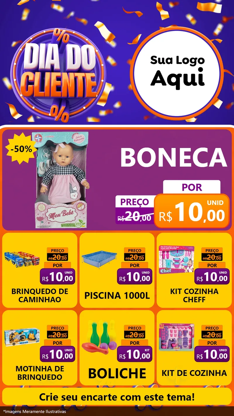 Modelo de Rede Social para Stories com o tema Dia do Cliente para Brinquedos