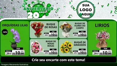 Modelo de TV para TV Horizontal com o tema Promoção de Aniversário - 20 Anos para Floricultura e jardim