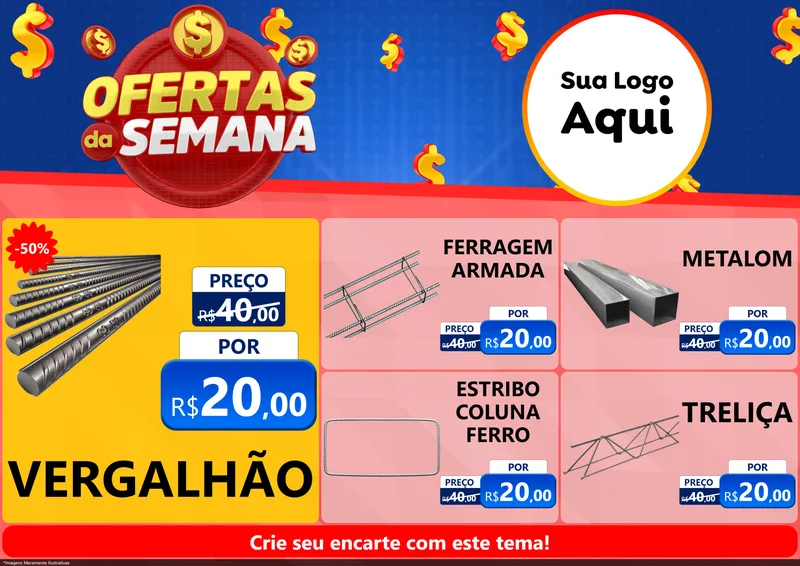 Modelo de Encarte para Encarte A4 Horizontal com o tema Ofertas Da Semana para Ferragens