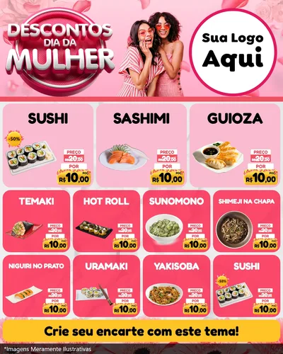 Modelo de Rede Social para Feed Instagram com o tema Descontos Dia da Mulher para Comida japonesa