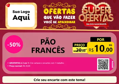 Modelo de Cartaz para Cartaz A4 Horizontal com o tema Dia dos Namorados para Padaria