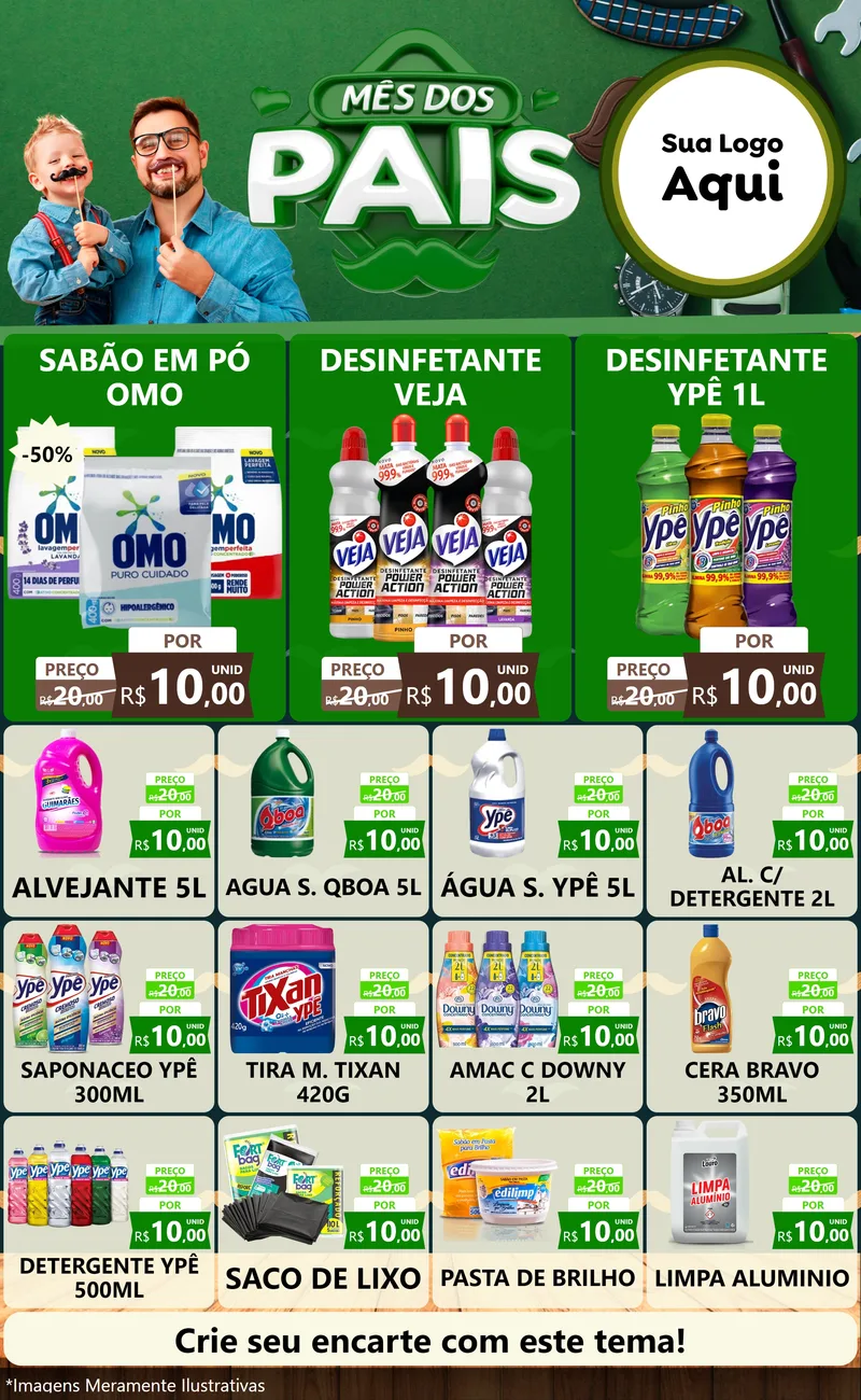 Modelo de Encarte para Encarte Grande com o tema Mês dos Pais para Produtos de Limpeza