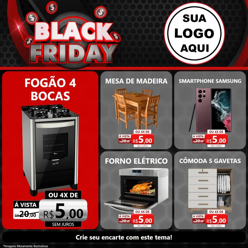 Modelo de Rede Social para Feed Facebook com o tema Black Friday para Móveis e Eletro