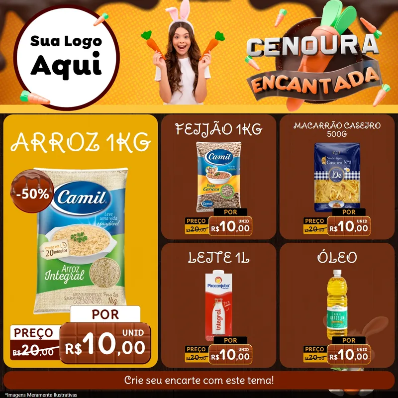 Modelo de Rede Social para Feed Facebook com o tema Cenoura Encantada - Páscoa para Supermercado