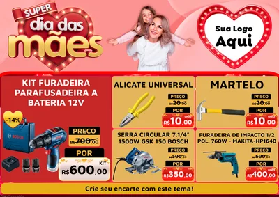 Modelo de Encarte para Encarte A4 Horizontal com o tema Super Dia Das Mães para Maquinas e Ferramentas