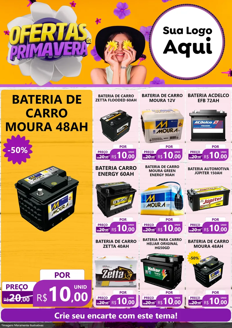Modelo de Encarte para Encarte A4 Vertical com o tema Ofertas Da Primavera para Baterias Elétricas