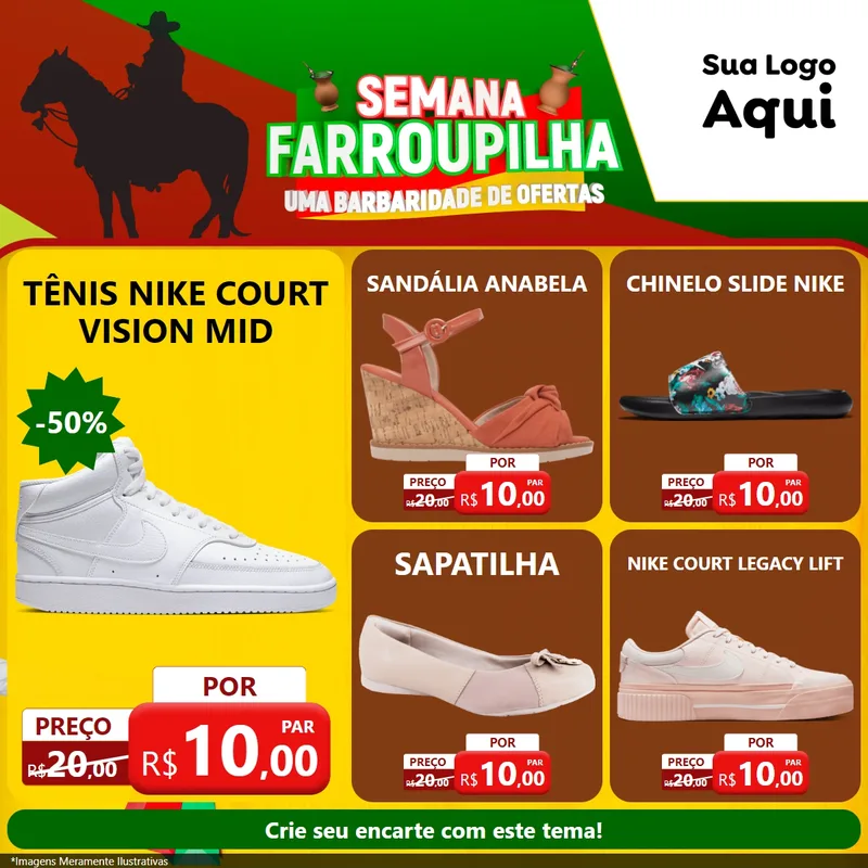 Modelo de Rede Social para Feed Facebook com o tema Semana Farroupilha - Uma Barbaridade de Ofertas para Calçados