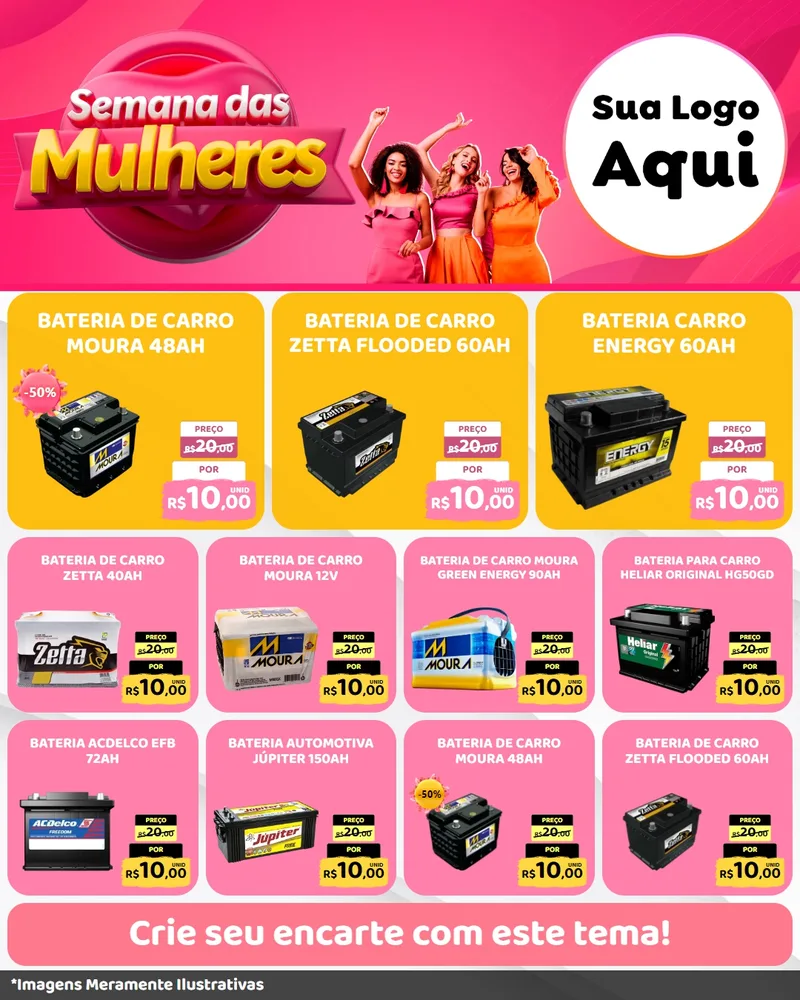 Modelo de Rede Social para Feed Instagram com o tema Semana das Mulheres para Baterias Elétricas
