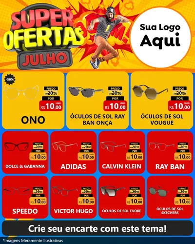 Modelo de Rede Social para Feed Instagram com o tema Super Ofertas Julho para Óticas