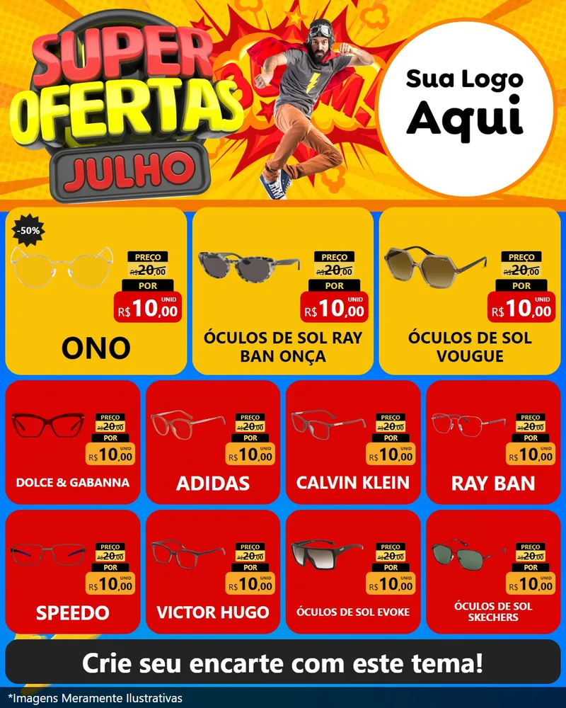Modelo de Rede Social para Feed Instagram com o tema Super Ofertas Julho para Óticas