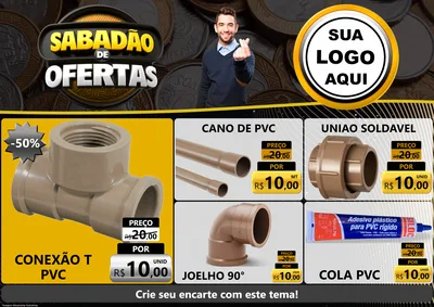 Modelo de Encarte para Encarte A4 Horizontal com o tema Sabadão de Ofertas para Tubos e conexões