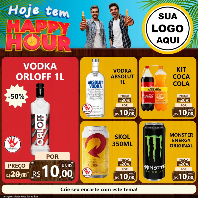 Modelo de Rede Social para Feed Facebook com o tema Hoje Tem Happy Hour para Distribuidora de bebidas