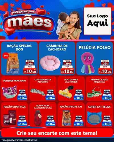 Modelo de Rede Social para Feed Instagram com o tema Promoção das Mães para Pet Shop