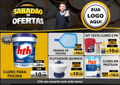 Modelo de Encarte para Encarte A4 Horizontal com o tema Sabadão de Ofertas para Produtos para Piscina
